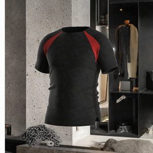 Camiseta de Fútbol de Manga Corta para Hombre, Color Negro y Rojo, Cuello Redondo, Absorbe la Humedad, Transpirable, Ajustada, Ropa de Entrenamiento - Product Image 2