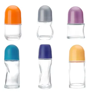 50mlプラスチックローラーボールガラス化粧品香水エッセンシャルオイルボトルにロール、プラスチックローラーボールで消臭ボトルにロール