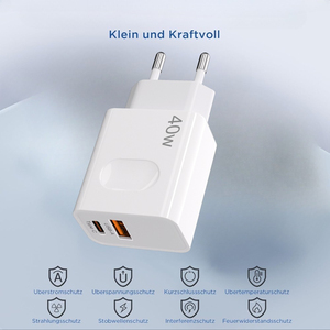 Chargeur mural double USB C 40W PD à charge rapide, adaptateur <span class=keywords><strong>secteur</strong></span> Type C PPS PD 3.0, prise EU/UK pour <span class=keywords><strong>iPhone</strong></span> 15 14 13 Samsung - Product Image 3