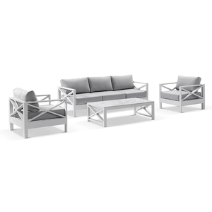 Navy Stripe <b>Cushion</b> <b>Outdoor</b> Set with X Cross Brace Design, White Coastal Lounge Furniture Coffee Table for <b>Garden</b> Yc-bg-m-a3924 - Product Image 5