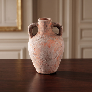Este jarrón de cerámica Wabi Sabi de color naranja tierra, con dos asas, es perfecto para la decoración del hogar de estilo vintage y para los amantes de la cerámica primitiva. - Product Image 3