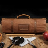 Sac de rangement portable personnalisé en toile cirée pour couteaux, avec bandoulière réglable, sac de transport pour couverts de cuisine OEM ODM S