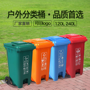 Four Color Sorting Garbage <b>Bins</b> 120L 240L <b>Plastic</b> Foot Operated Outdoor Waste Containers Rectangular Shape - Product Image 5