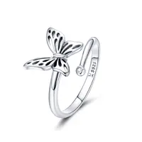LEICARE נשים תכשיטי פתוח כסף טבעת S925 סטרלינג כסף פרפר טבעת מתכוונן אופנה טבעת משובצת זירקון לנשים