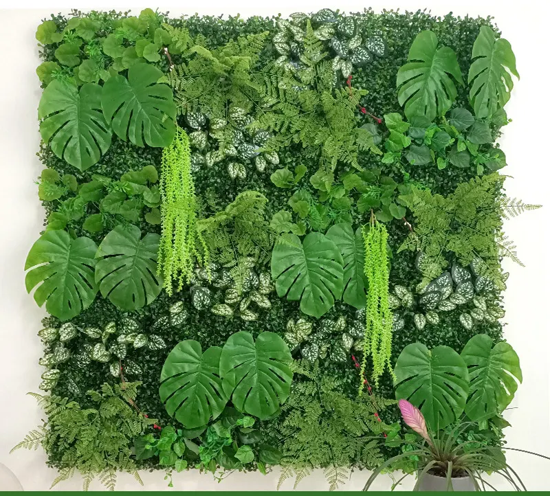 새로운 디자인 사용자 정의 정글 스타일 수직 식물 벽 인공 벽 매달려 식물 녹색 잔디 벽 홈 장식