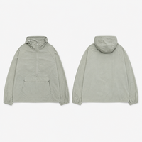 Veste Anorak Femme Vert Sauge 100% Nylon Style Coréen Demi-Zip à Capuche Fine Coupe-Vent Sport Automne/Hiver