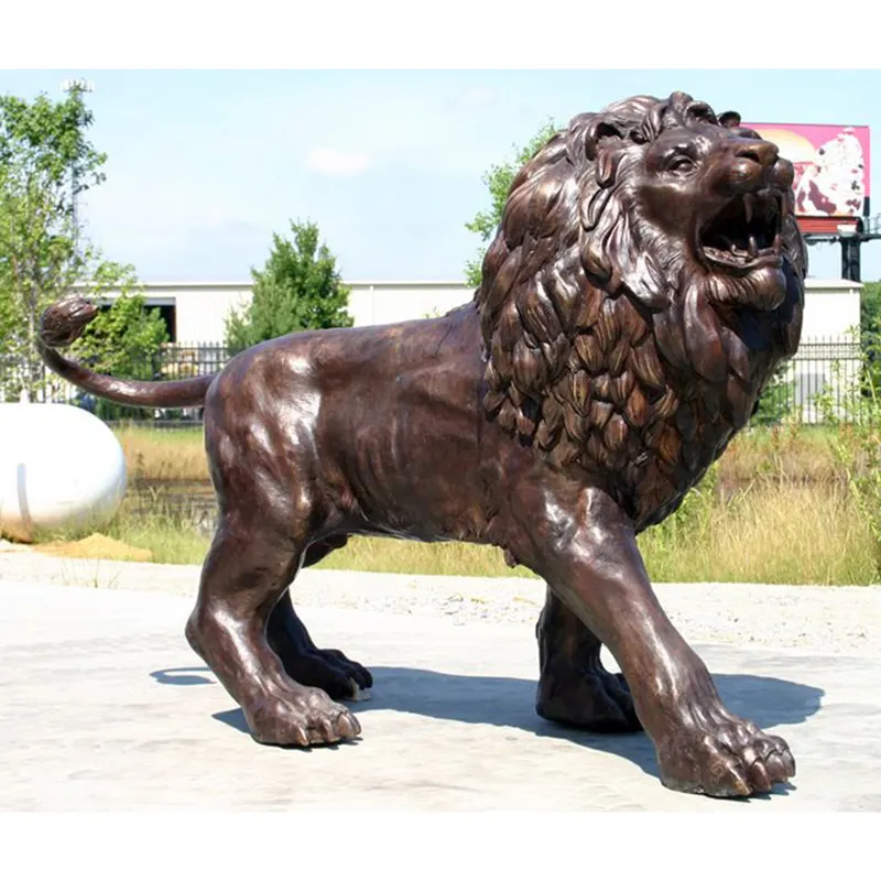 カスタムモダンチャイニーズガーデン屋外アンティーク像等身大メタルブロンズウォーキングライオン家族の彫刻