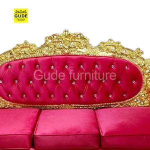 مصنع الجملة عالية الظهر أحمر الذهب الجلود الملكة الملك العرش مجموعة لحفلات الزفاف فيلا رخيصة الأثاث أريكة - Product Image 5