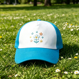 Casquette de baseball à 5 panneaux avec broderie florale, bleu et blanc, réglable, légère et respirante, idéale pour le golf et la randonnée en extérieur - Product Image 5