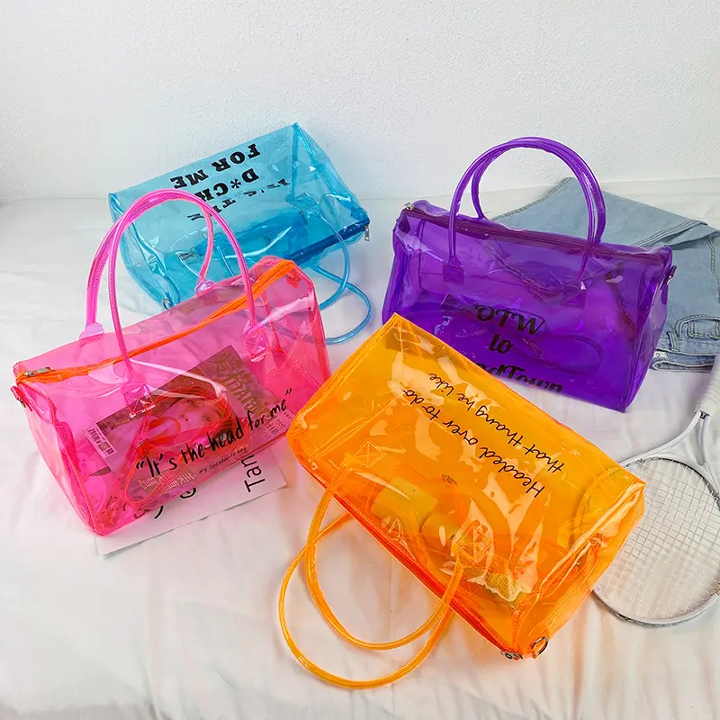Transparent Colored Pvc Travel Duffle Bags Gym Holographic Spinnanight Pink Jelly Overnight Tote Spend The Night Bags Clear
