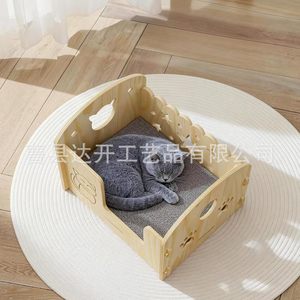 เตียงแมวไม้ทรงสี่เหลี่ยมแบบกึ่งปิด ทนทาน ใช้ได้ทุกฤดู สำหรับใช้ในบ้าน - Product Image 4