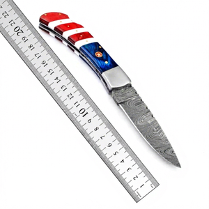 Customizable Folding Pocket <b>Knife</b> American Flag <b>Handle</b> Damascus Steel Back Lock Wood Camel <b>Bone</b> Steel Bolsters ODM Personalized - Product Image 1