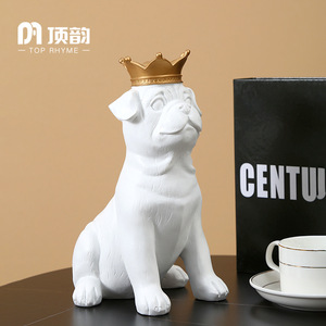 Top Rhyme French Bulldog Figurine Resin Craft Black White Crown Home Decoration Artistic Decorative Animal Statues - Product Image 4