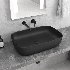 Lavabo de Sobremesa MIL-LN Kamalu de 60 cm, Diseño Rectangular Redondeado en Negro Mate - Product Image 2