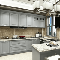 Armoires de cuisine en stratifié gris clair peint, robinet, portes de style Shaker mat, armoires de cuisine européennes modulaires personnalisées pour