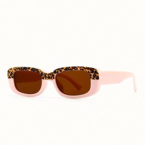 Vente en gros de lunettes de soleil vintage pour hommes et femmes, monture rose léopard, UV400, monture carrée de petite taille - Product Image 2