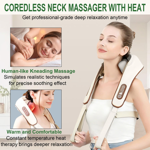 <b>Wireless</b> Shiatsu Neck and Shoulder Massager with Soothing <b>Heat</b> Deep Tissue Kneading for Pain Relief - Product Image 6