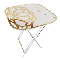 Table de service pliable ronde en acrylique transparent de style saoudien, personnalisable avec impression, portable, pour le thé à domicile