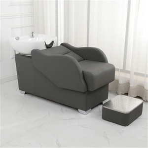Kisen Offre Spéciale Mobilier de Salon Chaise de Lavage Confortable Noire et Blanche pour Coiffeur avec Bac en Céramique et Douchette - Product Image 2