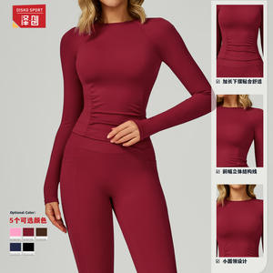 Conjunto Deportivo Disko para Yoga, Manga Larga, Cintura Alta, Pantalón Acampanado, Dos Piezas, Color Sólido, Ropa Deportiva para Mujer, TZ2030 - Product Image 3