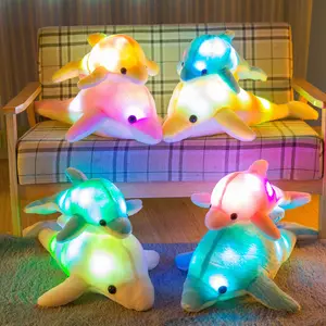 Led 빛 빛나는 박제 동물과 돌고래 봉제 베개 다채로운 사용자 정의 돌고래 장난감 봉제