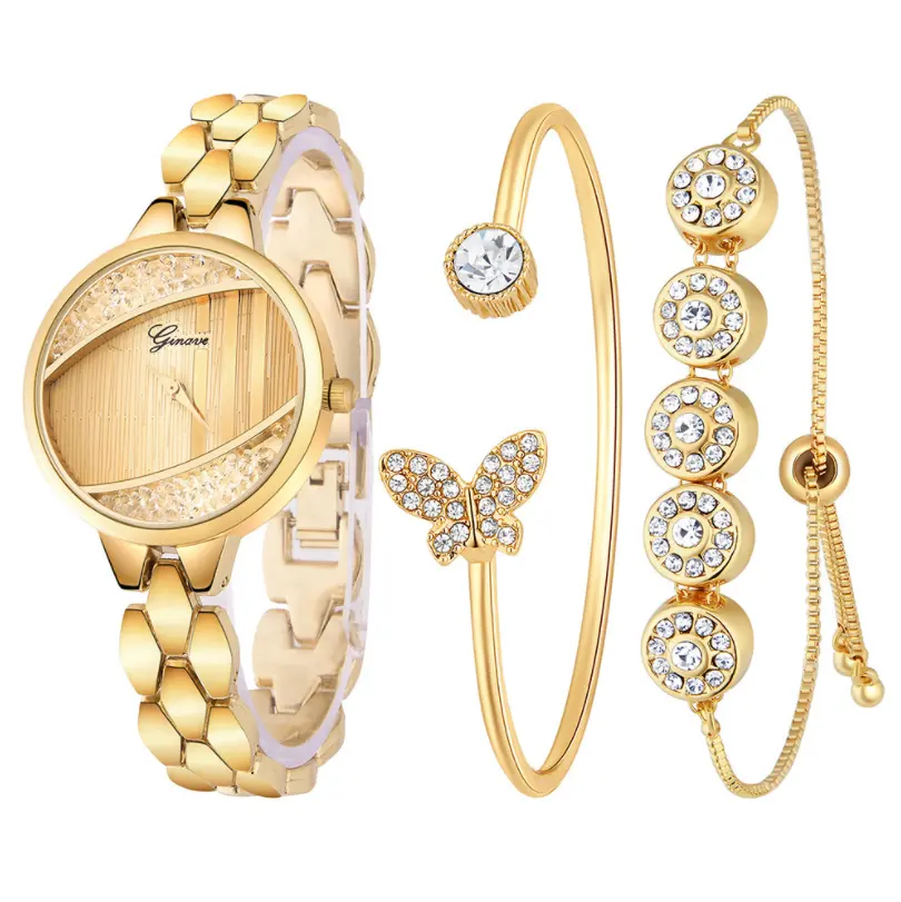 Luxury Brand Quartz Watch 3pcs/set Luxury Fashion Bracelet Bangle Wrist Watches Women Ladies Watch and Bracelet Set