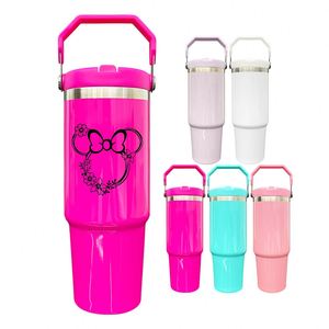 30Oz Glossy Colors Flip Straw Tumbler With Spill-Proof Lid Handle Dye Sublimation Heat Press for Cold Drink - Product Image 1