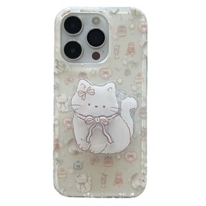 Coque de téléphone avec support chat et nœud mignon, coque rigide double couche pour iPhone 16 Pro Max 15 14 13, esthétique féminine - Product Image 5