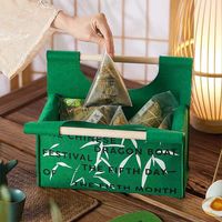 Sac à main en feutre haut de gamme 2026 à motif feuilles de bambou, idéal pour les cadeaux de Zongzi du Festival des Bateaux-Dragons, les avantages d'entreprise pour les employés et les événements chinois