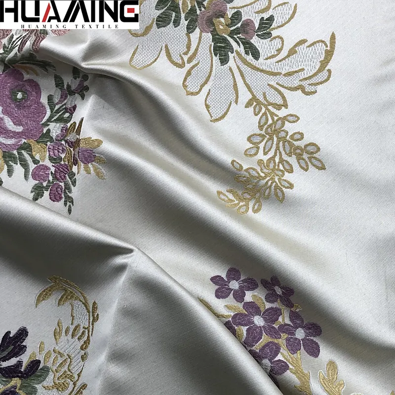 Sutra Imitasi Brokat Plum Mekar Desain Daun Bambu Floral Polyester Bantal Tirai Taplak Meja Kain Jacquard Cina