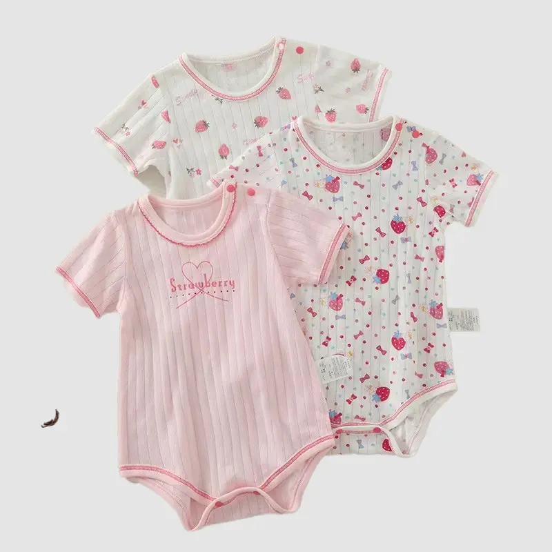 Romper rajut bayi 100% katun baju bayi Romper tipis tebal kualitas terbaik pakaian bayi dikirim acak rompi bodysuit lompat