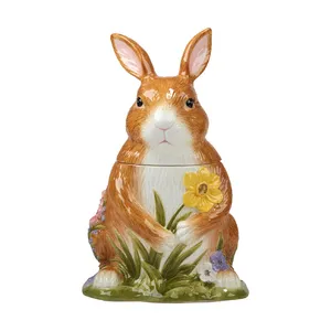 64盎司多色搞笑兔子复活节家居花园装饰3D兔子饼干罐