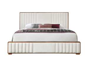 Beige Chenille & Walnut Finish Modern Adjustable <b>Convertible</b> Luxurious EK <b>Bed</b> - Product Image 2