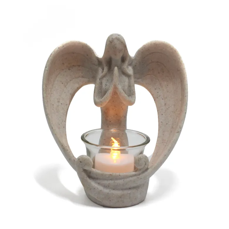 Hot Sale Resin Angel Memorial Gifts Tealight Candle Holder, Angel Figurines with LED Candle For Remembrance Gifts Candle Holder