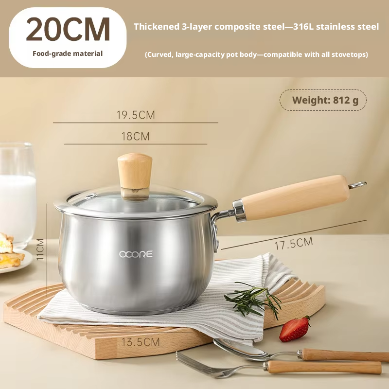Pot à lait argenté 20 cm - véritable matériau 304