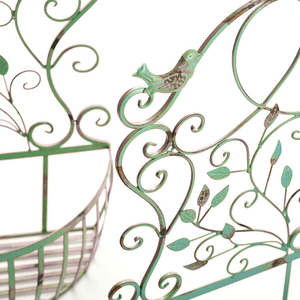 Oniya-Lot de 2 jardinières murales en métal vert vintage, support de pot de fleurs rustique pour <span class=keywords><strong>extérieur</strong></span> succulent avec décor d'oiseau - Product Image 2