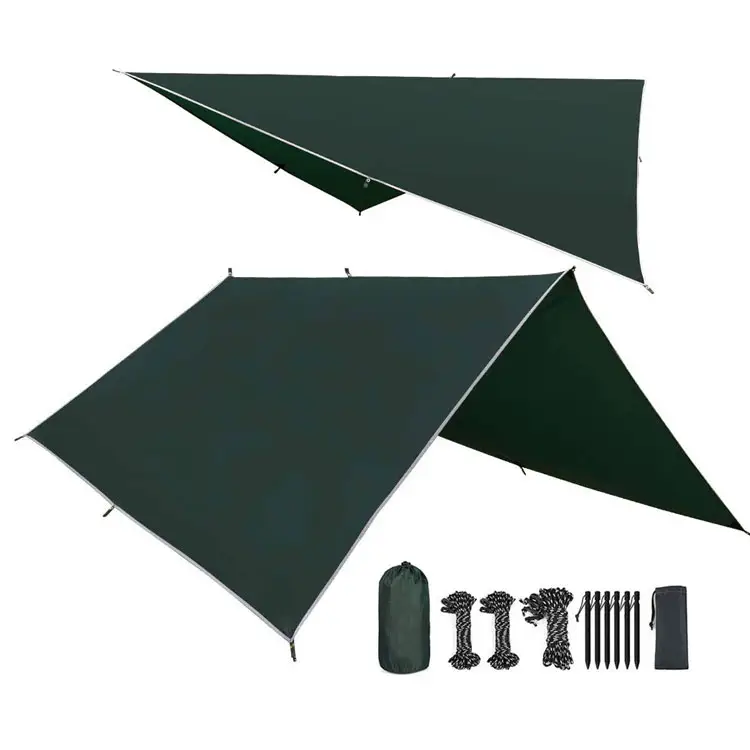 Yağmur koruyucu kamp dişli acil sağkalım hafif tarps, açık çadır kaplı kamp hamak rainfly tarp