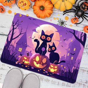 Alfombra de Halloween con diseño de gato y calabaza, 1,5 cm de grosor, suave y absorbente, para puerta de baño, decoración del hogar, unisex, forma cuadrada - Product Image 3