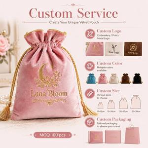 Pochette cadeau en velours personnalisée de luxe avec logo et pompon doré pour bijoux, bougies, parfums, emballage de mariage - Product Image 4