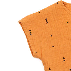 ชุดเดรสผ้ามัสลินผ้ากอซแขนสั้นสำหรับเด็กทารกชุดเดรสผ้าฝ้ายทรงเรขาคณิตมีกระดุม<span class=keywords><strong>เต็ม</strong></span>รูปแบบดีไซน์ปิดด้านหลัง - Product Image 3