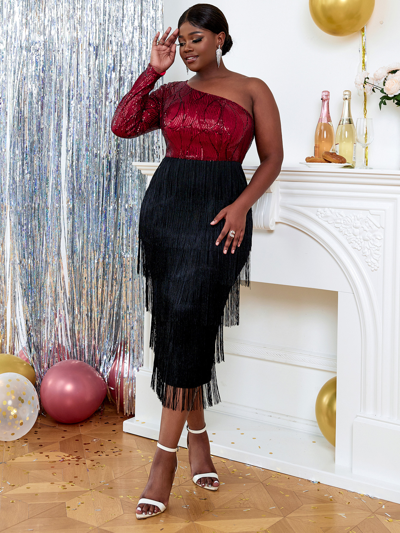 sequin 21st birthday dress Fringe Party One Shoulder Wine Girl Evening Color:M-Dark Royal Blue Hand wash cold Size Go Live: 10-06-2024 90s Betsey Johnson Silk Gold