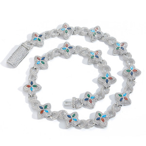 Collar <span class=keywords><strong>de</strong></span> Trébol <span class=keywords><strong>de</strong></span> Cuatro Hojas con <span class=keywords><strong>Cadena</strong></span> <span class=keywords><strong>de</strong></span> Eslabones Infinitos, Joyería Hip Hop <span class=keywords><strong>de</strong></span> Lujo BES, con Circonitas Cúbicas Brillantes, para Hombres y Mujeres - Product Image 2