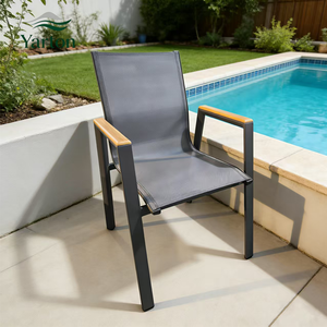 Dış Mekan Hava Koşullarına Dayanıklı Tekstil Kumaş Plastik-Ahşap Korkuluklu Yemek Sandalyesi Villa, Restoran ve Otel İçin Alüminyum Çerçeveli Sandalye - Product Image 1