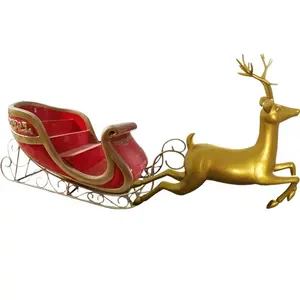 Hot sale Outdoor Christmas Fiberglass Running Reindeer Sleigh Xmas Displays Decoration