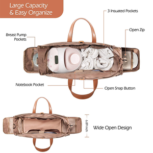 Bolso de viaje para portátil para mujer, bolsa de mano para pañales, bolso de hombro con bomba de pecho, con enfriador - Product Image 4