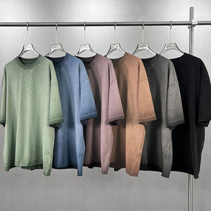 Футболки из плотного хлопка оверсайз унисекс, винтажные футболки из органического хлопка с эффектом кислотной стирки, футболки с заниженной линией плеча, мужские футболки, уличная одежда - Product Image 1