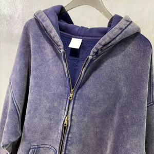 Sweat à capuche unisexe surdimensionné en molleton bouclette, coupe courte, ourlet brut, sans cordon, avec logo imprimé en relief personnalisé, effet délavé à l'acide, pour homme - Product Image 6