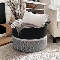 Grand panier à linge en corde de coton avec poignées, couleurs et tailles personnalisables, panier de rangement tissé pour la maison, la chambre et la salle de bain