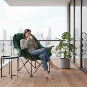 Chaise de camping de luxe surdimensionnée avec poche latérale et porte-gobelet, cadre métallique pliable, capacité de 180 kg pour adultes, pêche et pique-nique - Product Image 3