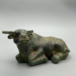 Scultura di Bestiame in Ottone Fuso, Oggetto d'Arte Antico da Collezione con Finitura Verde Ruggine, Modello 3D - Product Image 4